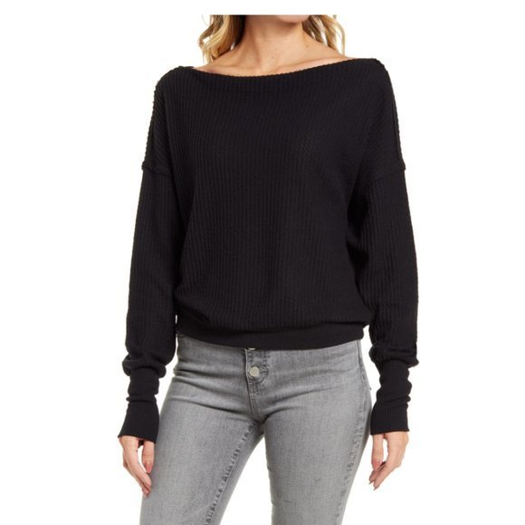 NWT TREASURE & BOND Off the Shoulder Thermal Knit Top in Black (XXS) - Picture 10 of 10